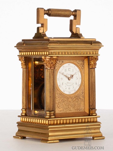A small French gilt brass anglaise carriage clock, Lepine, circa 1890.